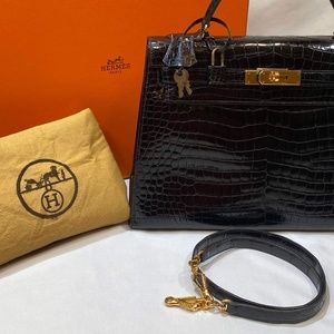 SOLD: Vintage Hermès Kelly Shiny Black Crocodile 32